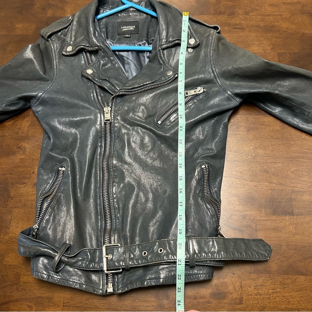 Lamarque Megumi Leather Moto Jacket in Dark Navy Blue Size Small - Picture 12 of 16